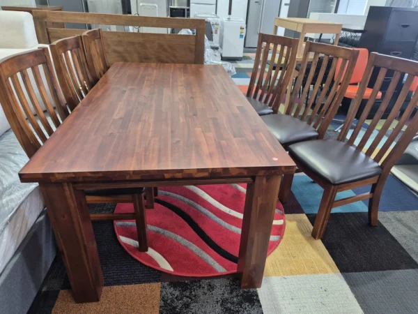Wooden Dining Table with 6 Comfy Chairs