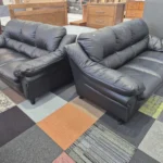 Black Leather 3+3 Seater Sofa