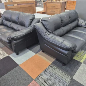 Black Leather 3+3 Seater Sofa