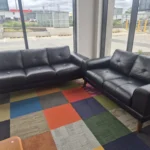 Leather couches 3+2 seater black used like new