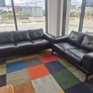 Leather couches 3+2 seater black used like new