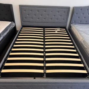 Queen Bed with Gas Lift Storage – Fabric Upholstery Grey Brand New