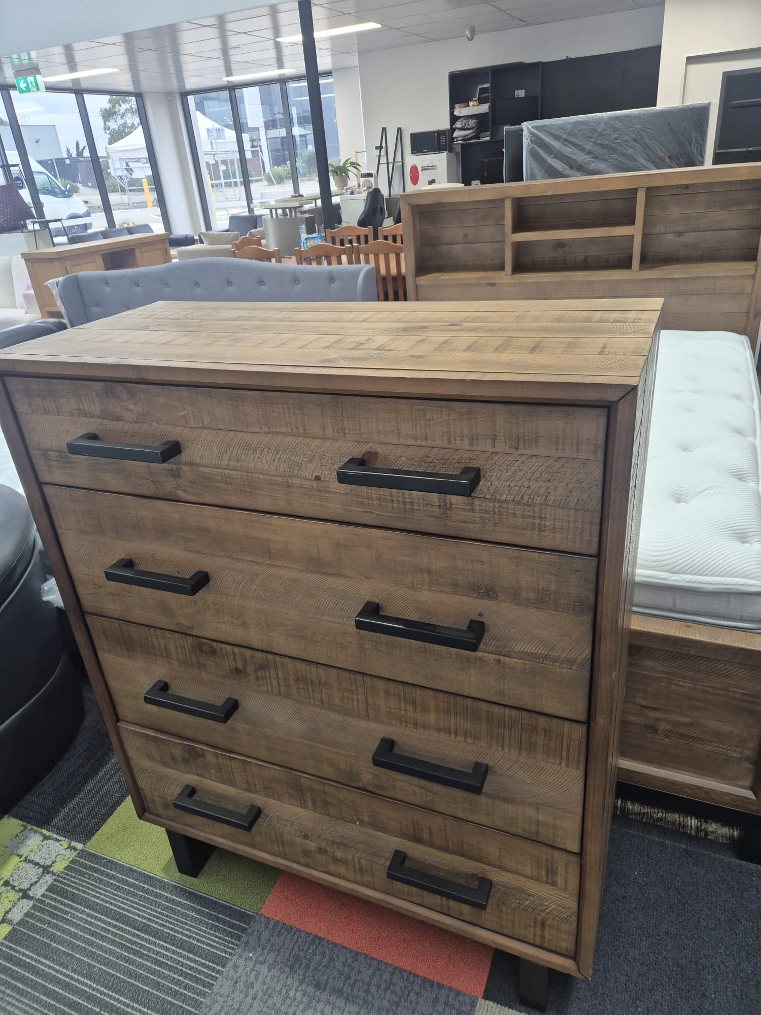 Queen Bed with Mattress and Tall Boy - Used Like New Condition