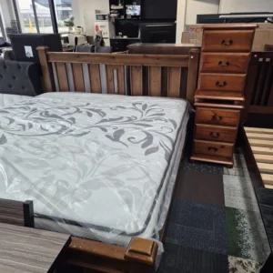 Solid Wooden King Bed with 2 Side Tables & New Mattress Complete Deal