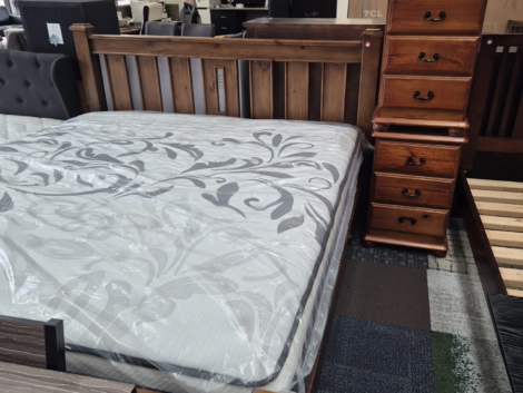 Solid Wooden King Bed with 2 Side Tables & New Mattress Complete Deal