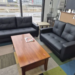 Brand New 3+2 Seater Pure Black Leather Sofa Suite Luxury Comfort