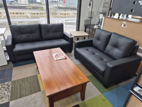 Brand New 3+2 Seater Pure Black Leather Sofa Suite Luxury Comfort